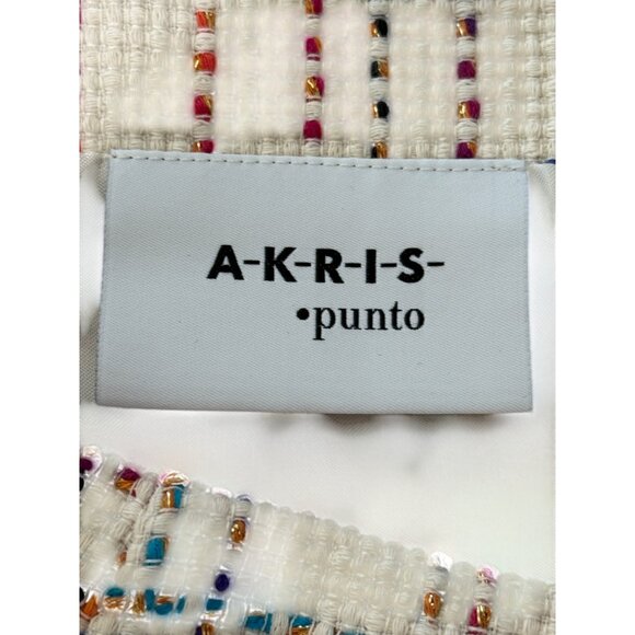Akris Punto Lurex Fringed Hem Tweed Skirt Cream Multicolor Career US Size 12 NEW - Picture 5 of 11